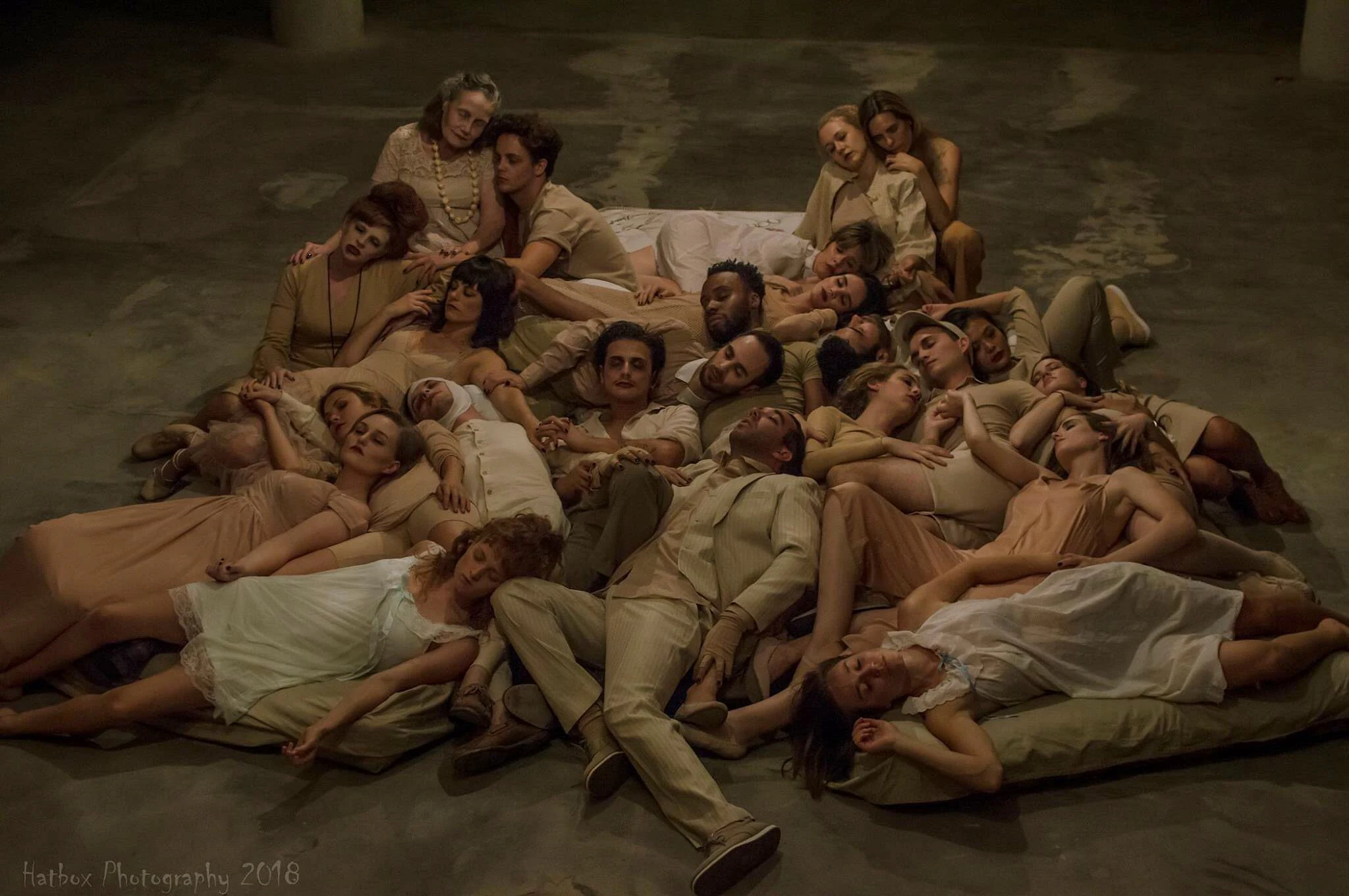 Bodies massed together on a bed in Creep LA: Awake, Just Fix It Productions, where Katie Peabody played Dreamer