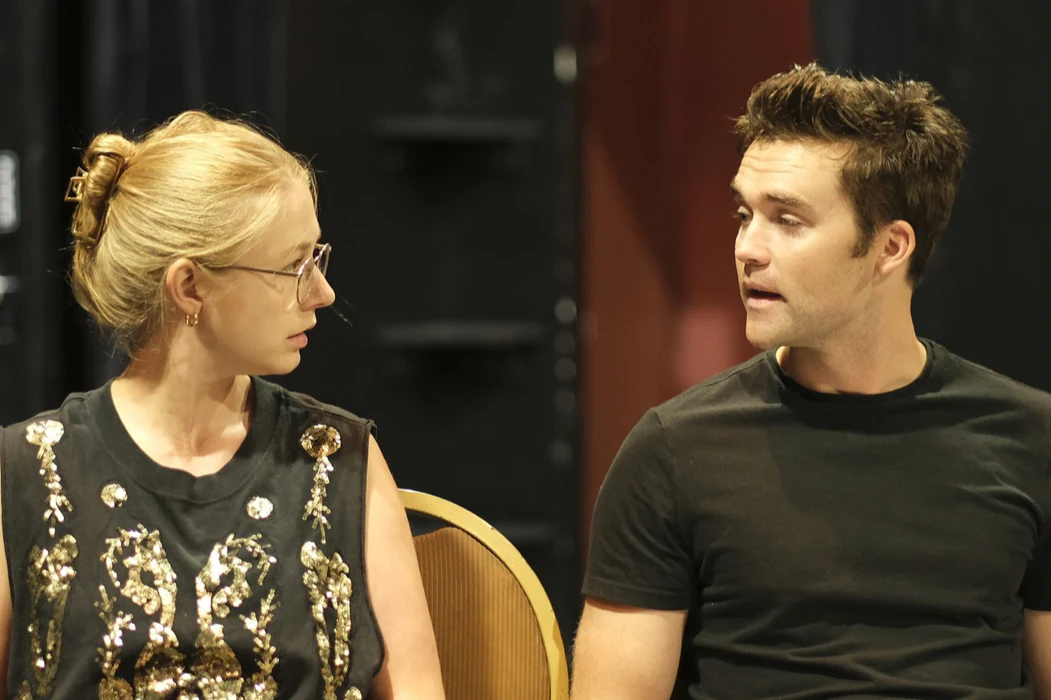 Katie Peabody with another actor in a rehearsal room, from Dinner with the Devil, E3W Productions