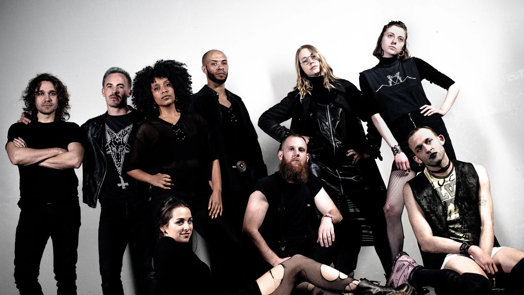 The company of Everyone Agrees It's About To Explode, Ceaseless Fun, in black against a white wall